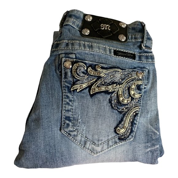 Miss Me Skinny Womens Jeans Tag 26 Light Blue Angel Wings Low-Rise W27xL32 Denim - Picture 1 of 12